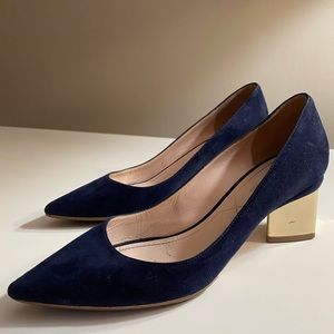 Nicholas Kirkwood Navy Blue Suede Pumps w/ Gold Heel